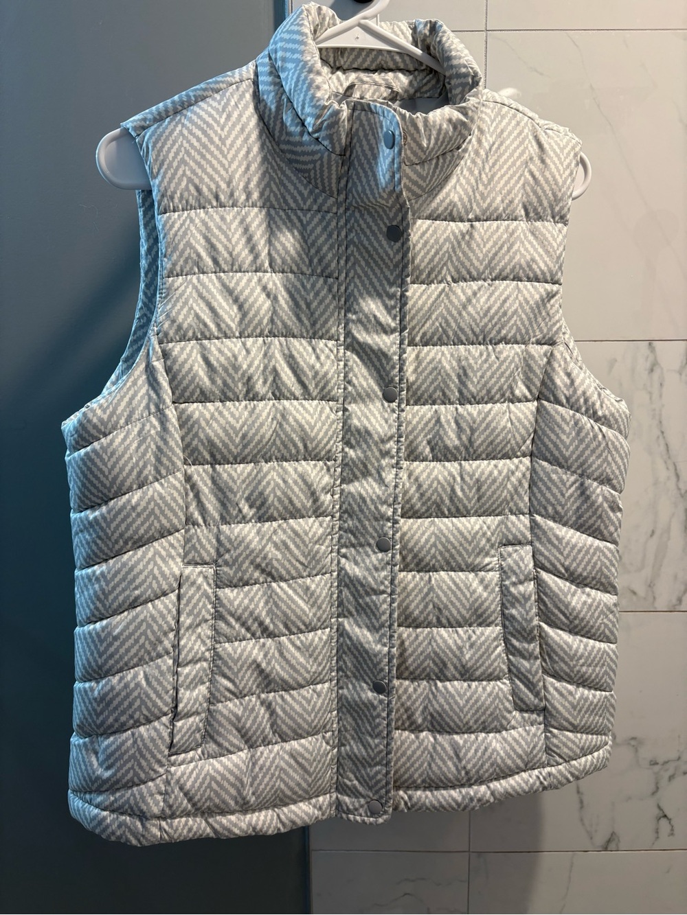 GAP Light Gray Quilted Chevron Puffer Vest